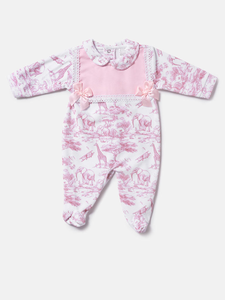 Baby Grow for Girls Safari Collection with Satin Bows - Baby Pink