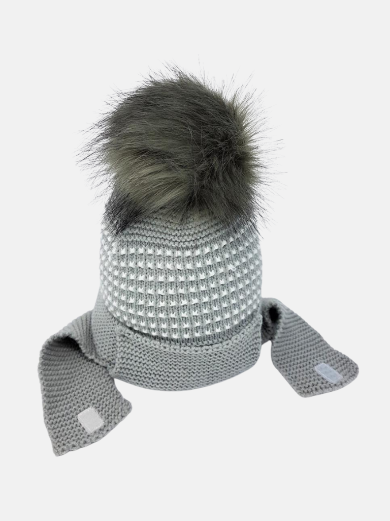 Baby Unisex Pom-pom Hat with Chin Strap - Grey