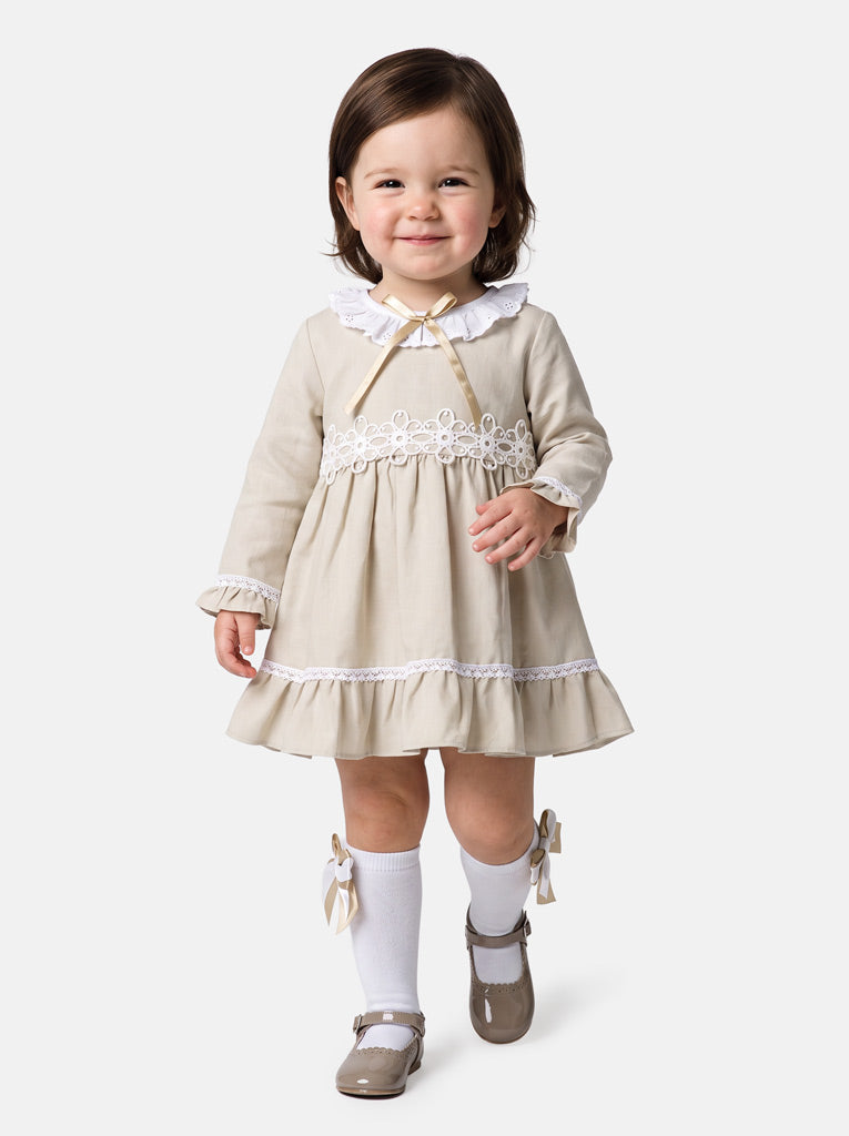 Baby Girl Regina Collection Frilly Dress - Beige