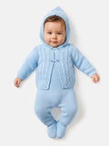 Unisex MAR COLLECTION 2-Piece Knitted Dungaree and Cardigan Set with Double-Button Loops - Baby Blue