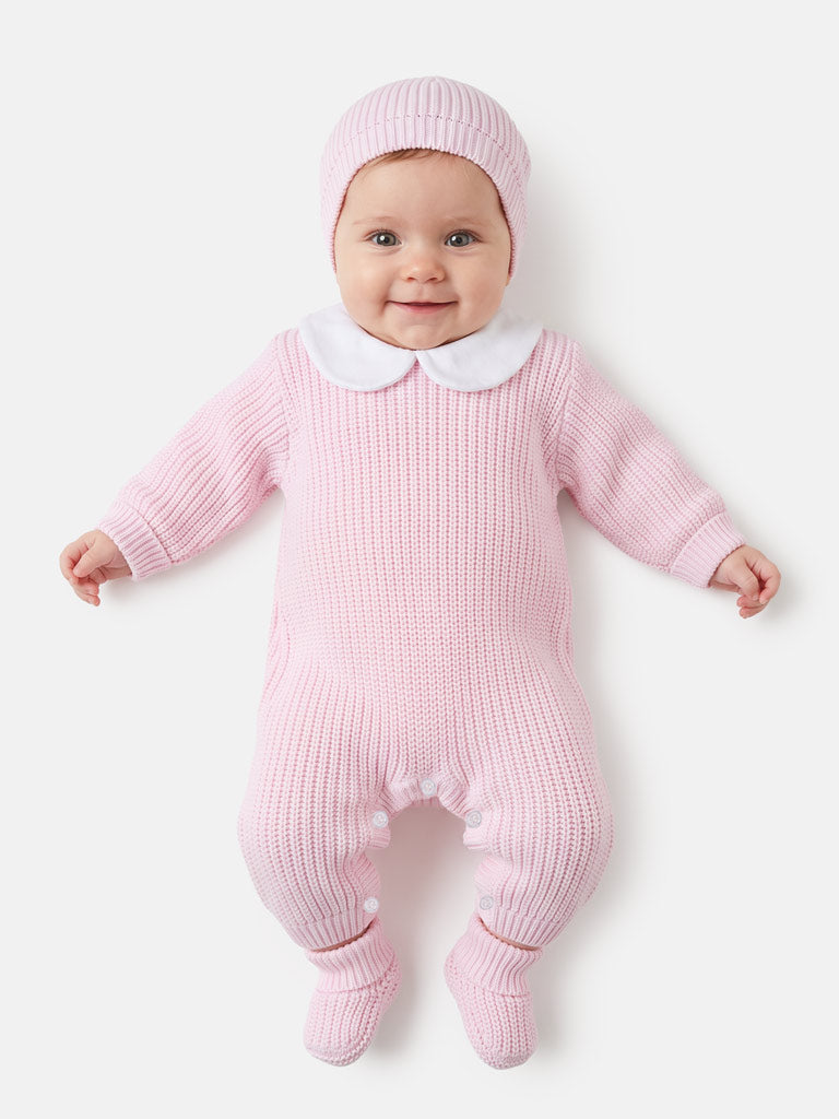 Baby 3-Piece Knitted Set All-In-One with Hat & Booties - Baby Pink