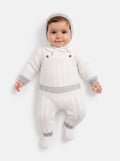 Baby Unisex 3-piece Top, Dungaree & Bonnet Cable Knitted Gift Box Set - White & Grey