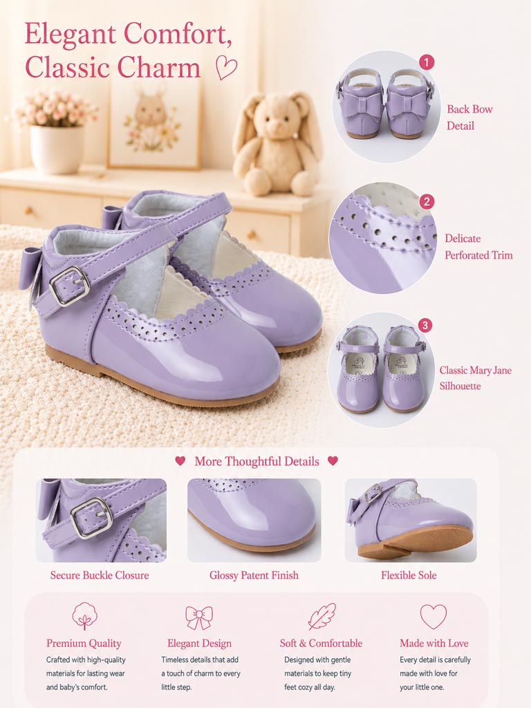 Baby Girl M&B Shoes with Back Bow - Lilac Purple