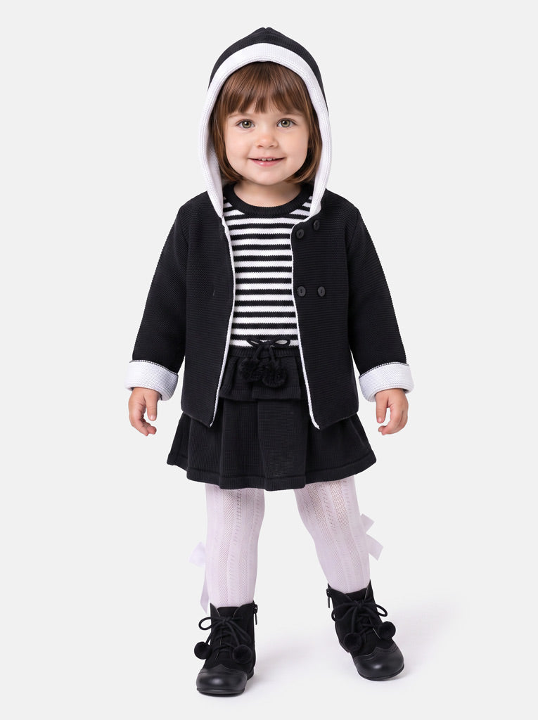 Baby Girl Carlota Collection Knitted Coat & Dress Spanish Set - Black