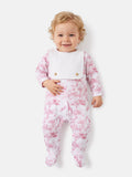 Baby Grow with Attached Small Bib - Safari Collection - Baby Pink