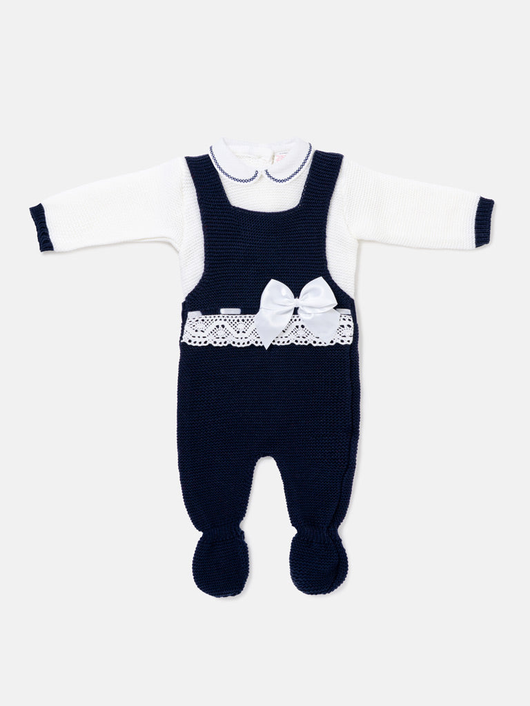 Baby Girl Ximena Collection 2-piece Knitted Dungaree Set - Navy Blue