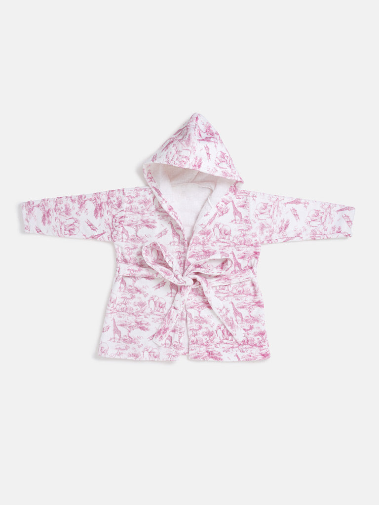 Children's Cotton Hooded Bath Robe - Safari Collection - Baby Pink