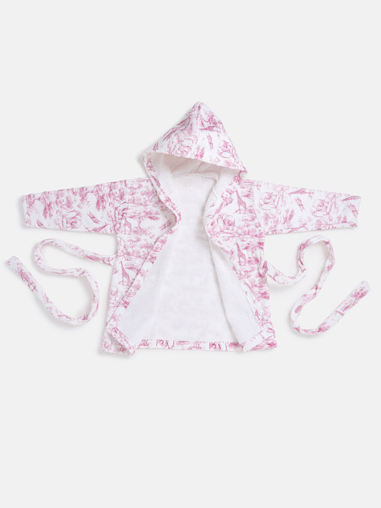 Children's Cotton Hooded Bath Robe - Safari Collection - Baby Pink