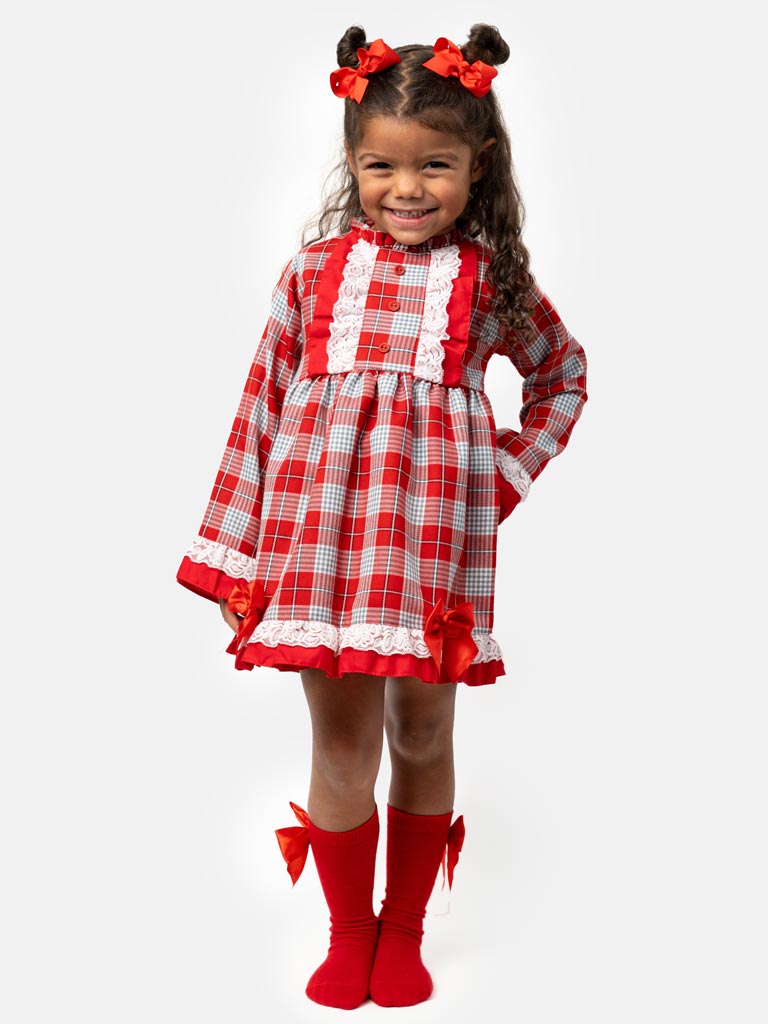 Baby Girl Feliz Collection Tartan Dress - Red & Grey