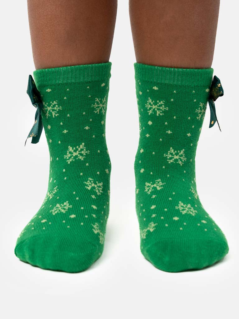 Baby Girl Christmas Snowflake Sparkle Ankle Socks - Green