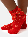 Baby Girl Christmas Snowflake Sparkle Ankle Socks - Red