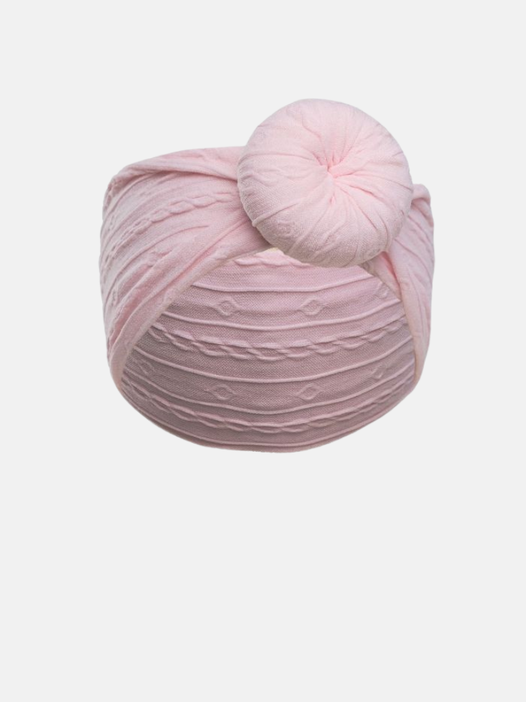 Baby Girl Cable Turban Knot Elastic Headband- Pink