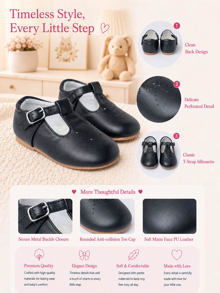 Baby Boy M&B Classic T-Bar Shoes - Black