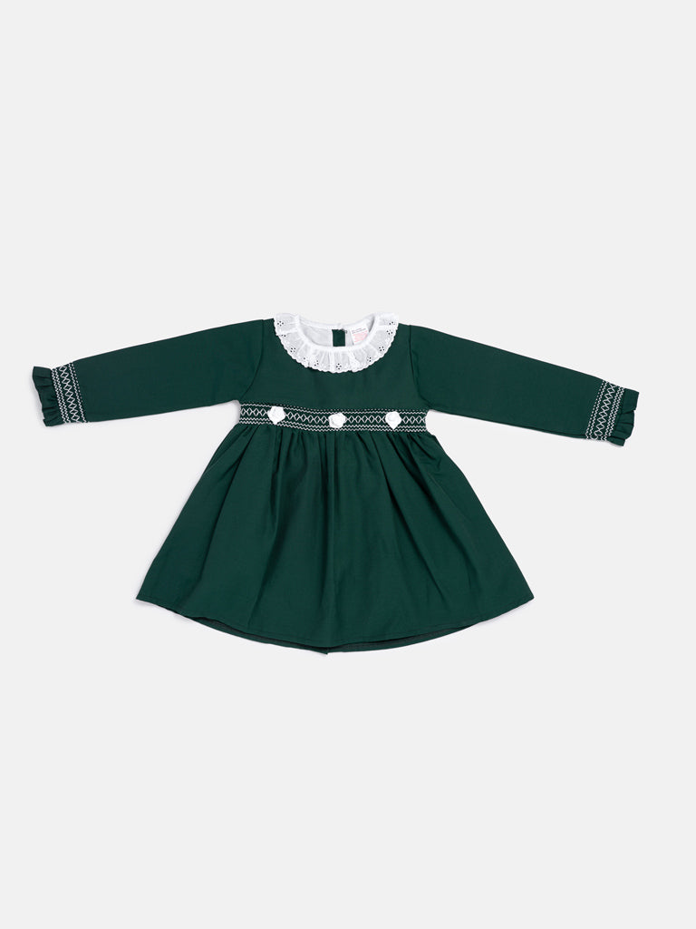 Baby Girl Estela Collection Long Sleeve Smocked Dress - Emerald Green