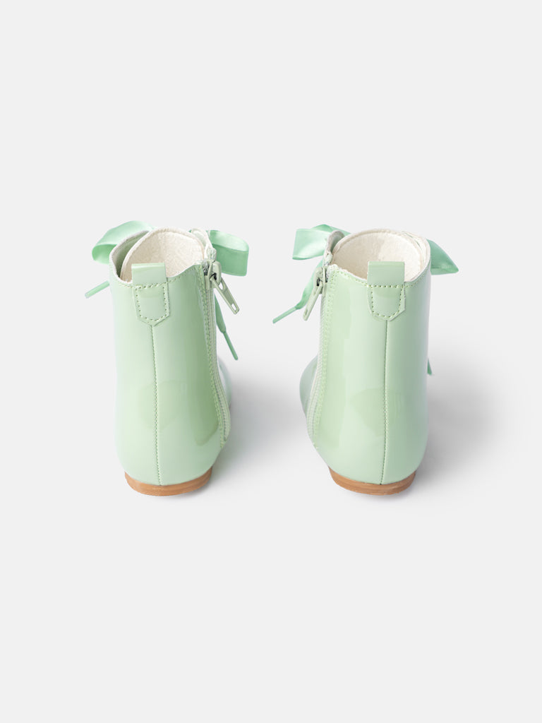 Baby Girl M&B Classic Patent Boots with Satin Laces - Mint Green