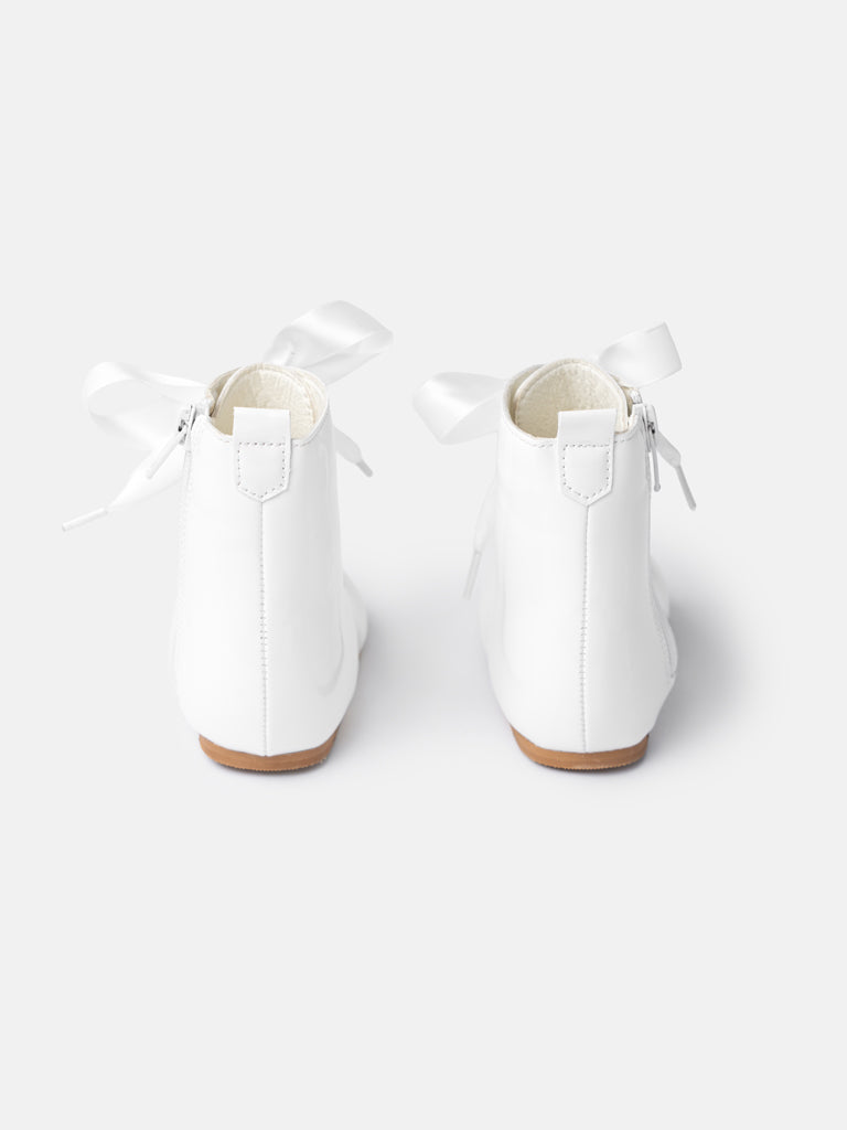 Baby Girl M&B Classic Patent Boots with Satin Laces - White/Ivory