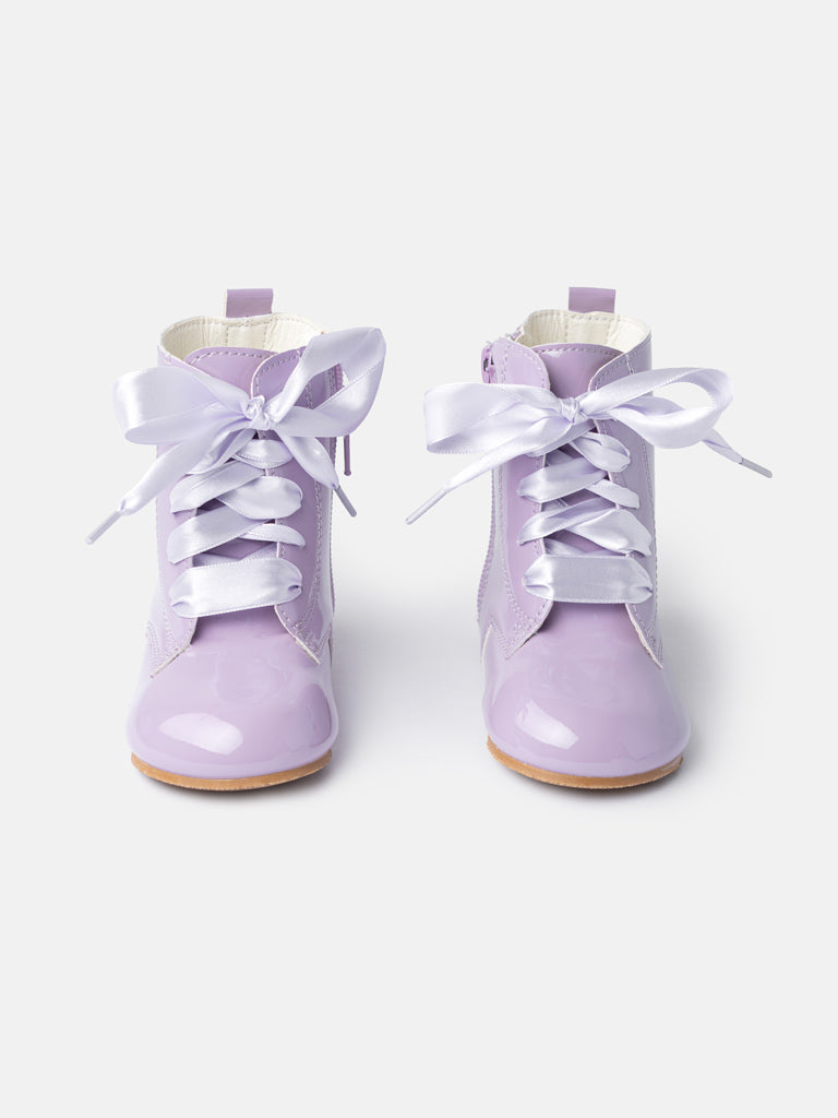 Baby Girl M&B Classic Patent Boots with Satin Laces - Lilac Purple