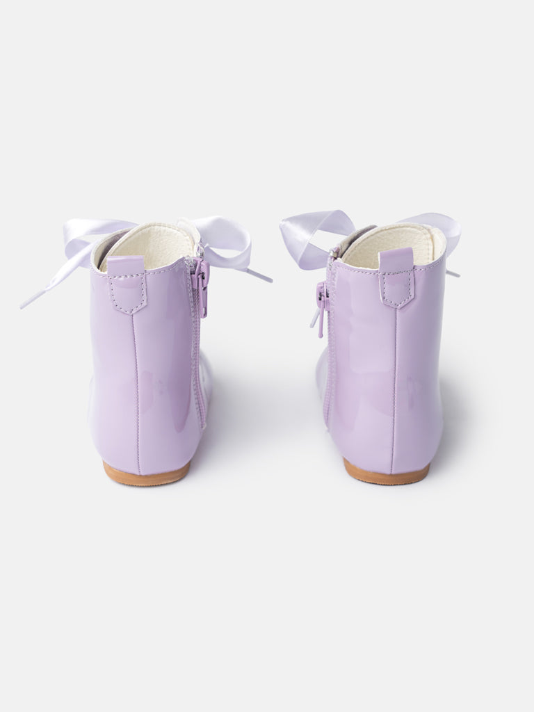 Baby Girl M&B Classic Patent Boots with Satin Laces - Lilac Purple
