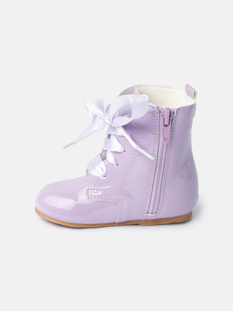 Baby Girl M&B Classic Patent Boots with Satin Laces - Lilac Purple