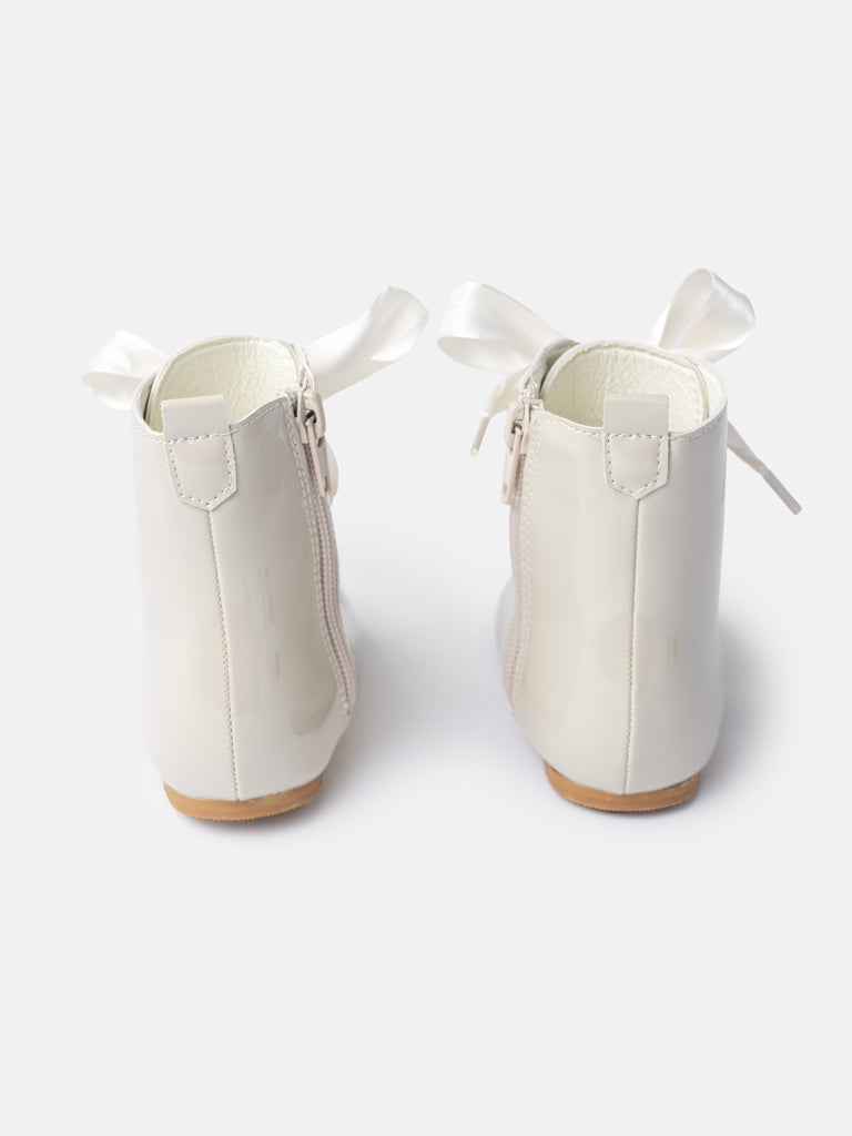 Baby Girl M&B Classic Patent Boots with Satin Laces - Biscuit