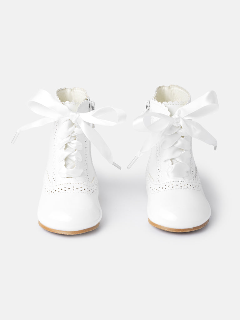 Baby Girl M&B Brogue Detail Boots with Satin Laces - White/Ivory
