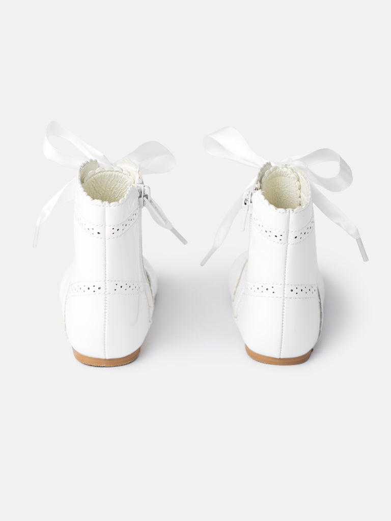 Baby Girl M&B Brogue Detail Boots with Satin Laces - White/Ivory
