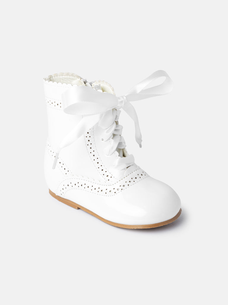 Baby Girl M&B Brogue Detail Boots with Satin Laces - White/Ivory