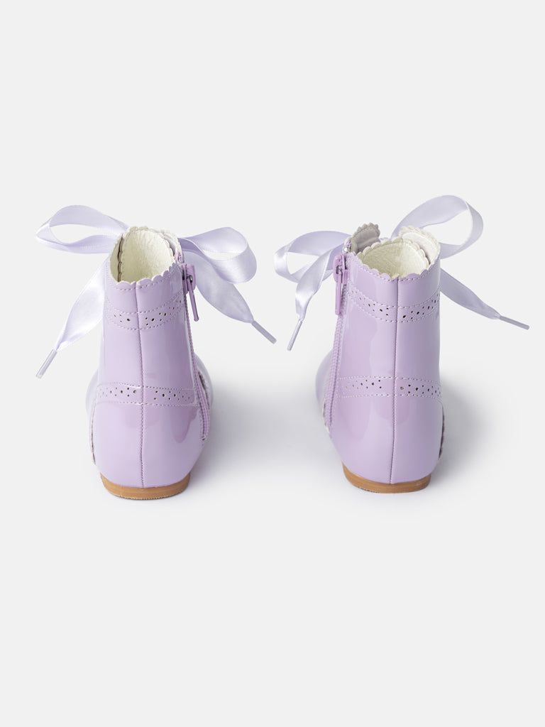 Baby Girl M&B Brogue Detail Boots with Satin Laces - Lilac Purple