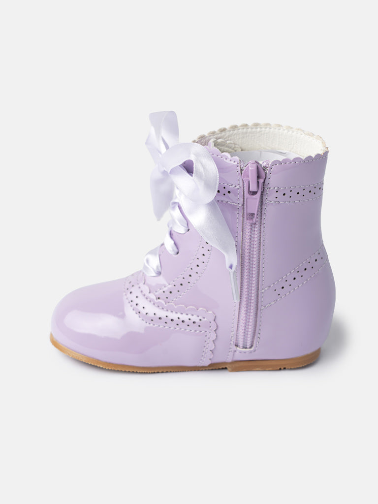 Baby Girl M&B Brogue Detail Boots with Satin Laces - Lilac Purple