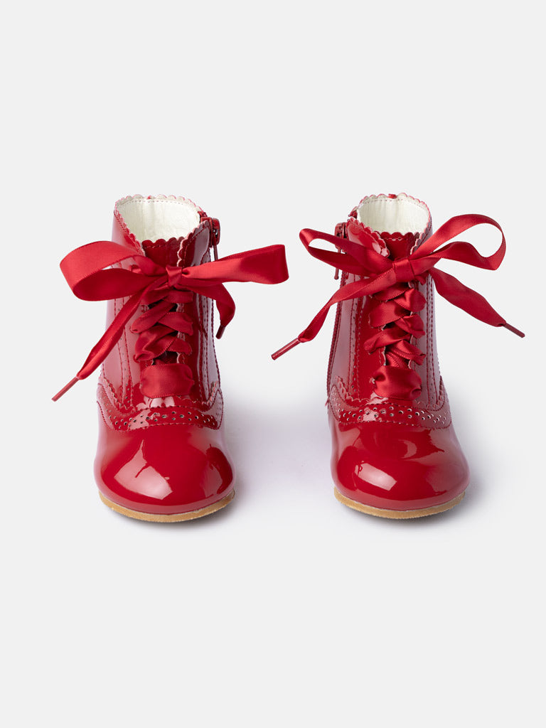 Baby Girl M&B Brogue Detail Boots with Satin Laces - Red