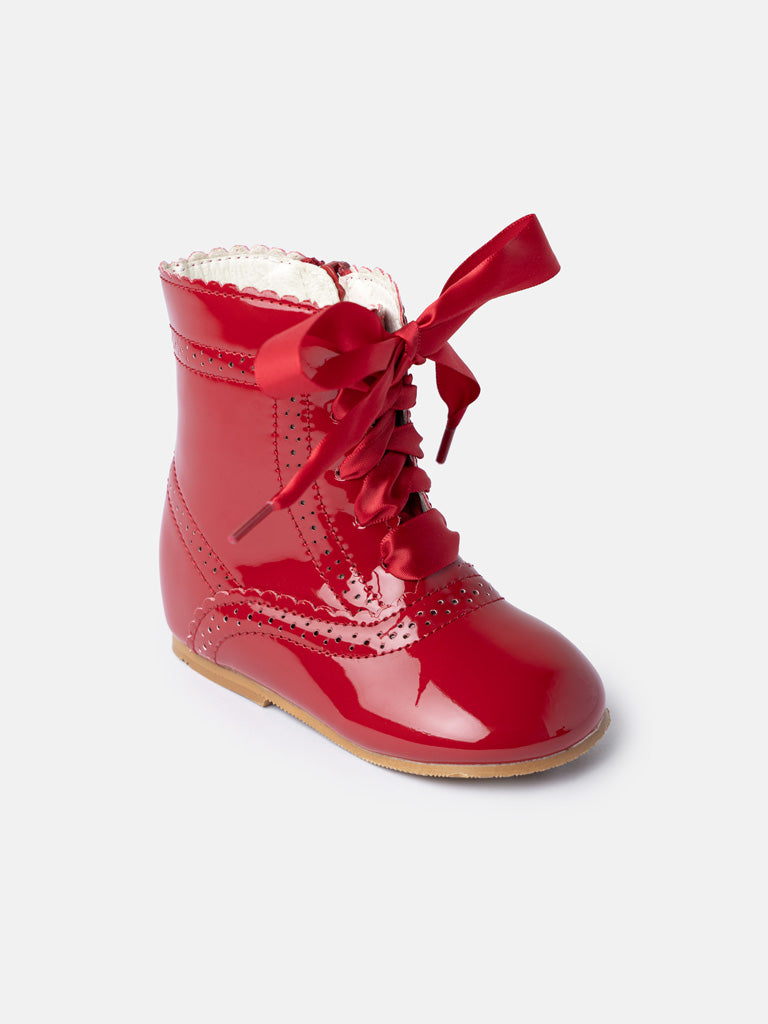 Baby Girl M&B Brogue Detail Boots with Satin Laces - Red