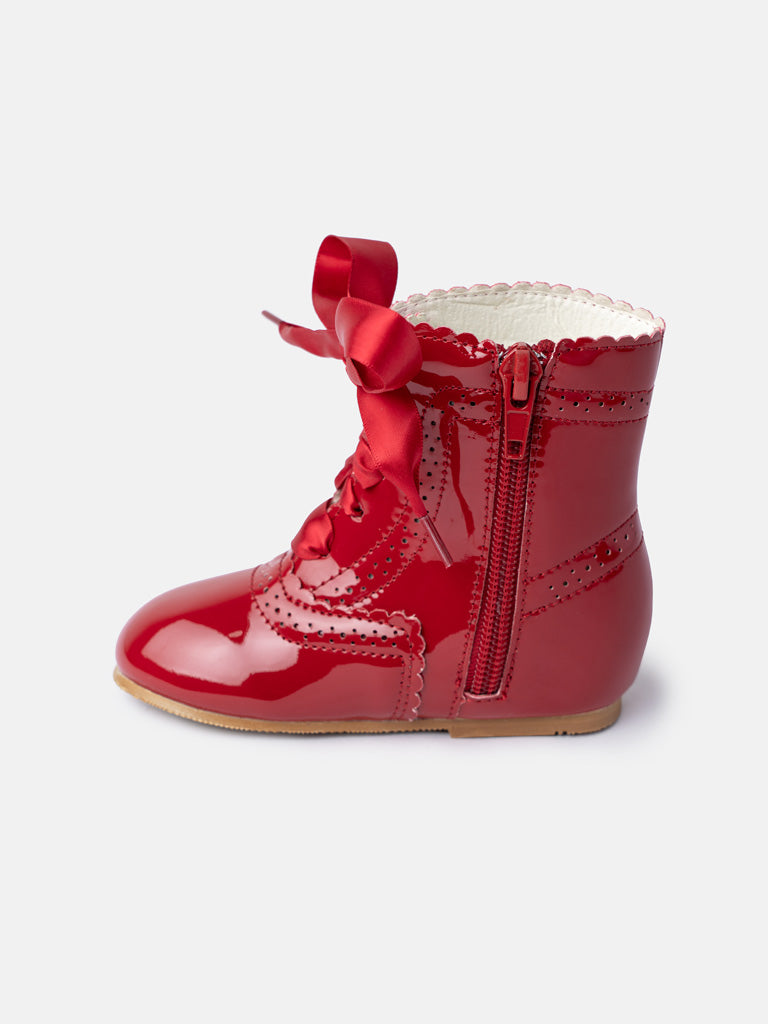 Baby Girl M&B Brogue Detail Boots with Satin Laces - Red
