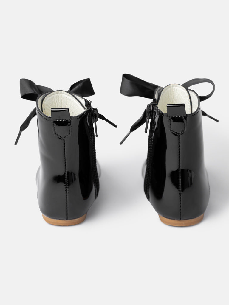Baby Girl M&B Classic Patent Boots with Satin Laces - Black