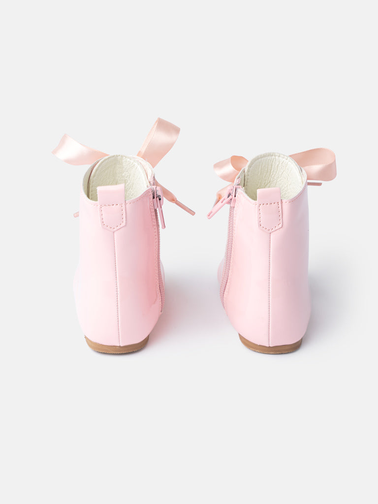 Baby Girl M&B Classic Patent Boots with Satin Laces - Pink