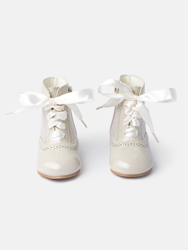 Baby Girl M&B Brogue Detail Boots with Satin Laces - Biscuit