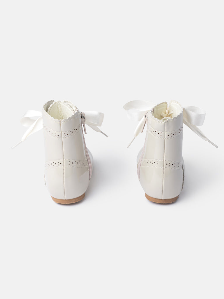 Baby Girl M&B Brogue Detail Boots with Satin Laces - Biscuit