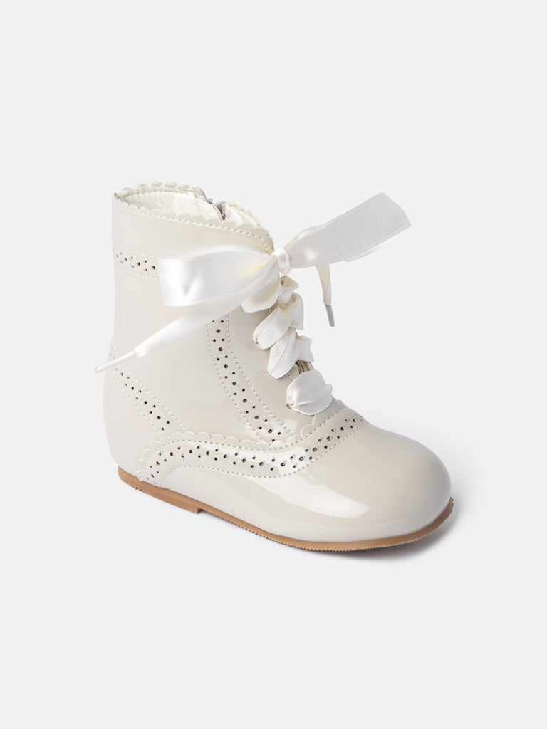 Baby Girl M&B Brogue Detail Boots with Satin Laces - Biscuit