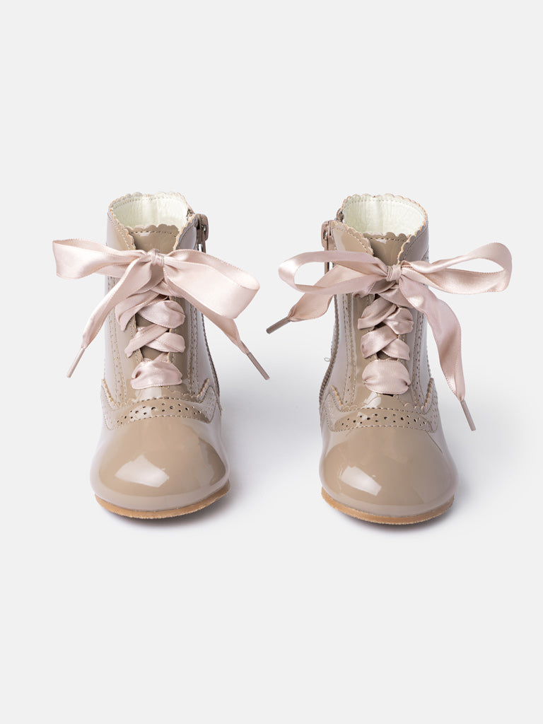 Baby Girl M&B Brogue Detail Boots with Satin Laces - Camel