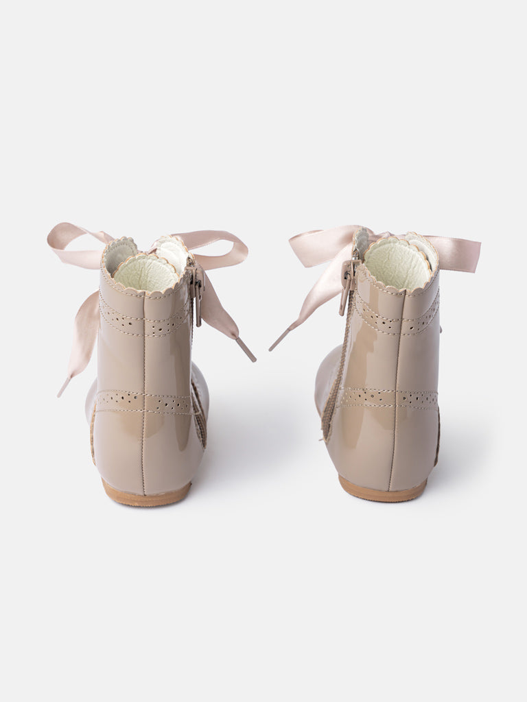 Baby Girl M&B Brogue Detail Boots with Satin Laces - Camel