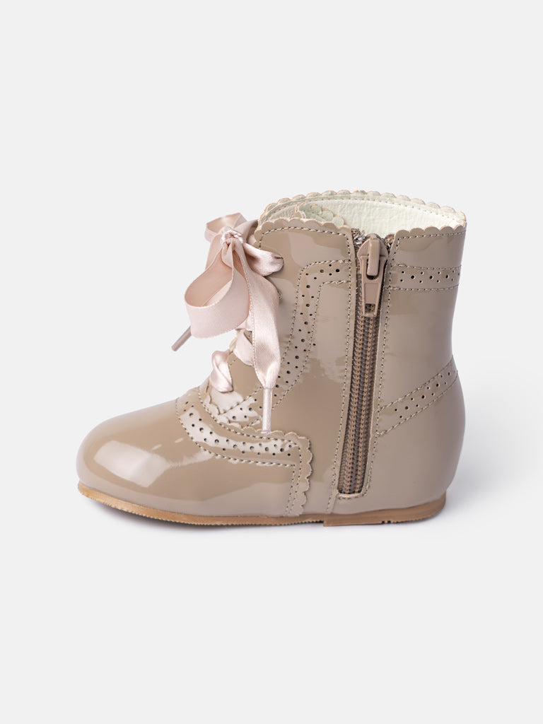 Baby Girl M&B Brogue Detail Boots with Satin Laces - Camel