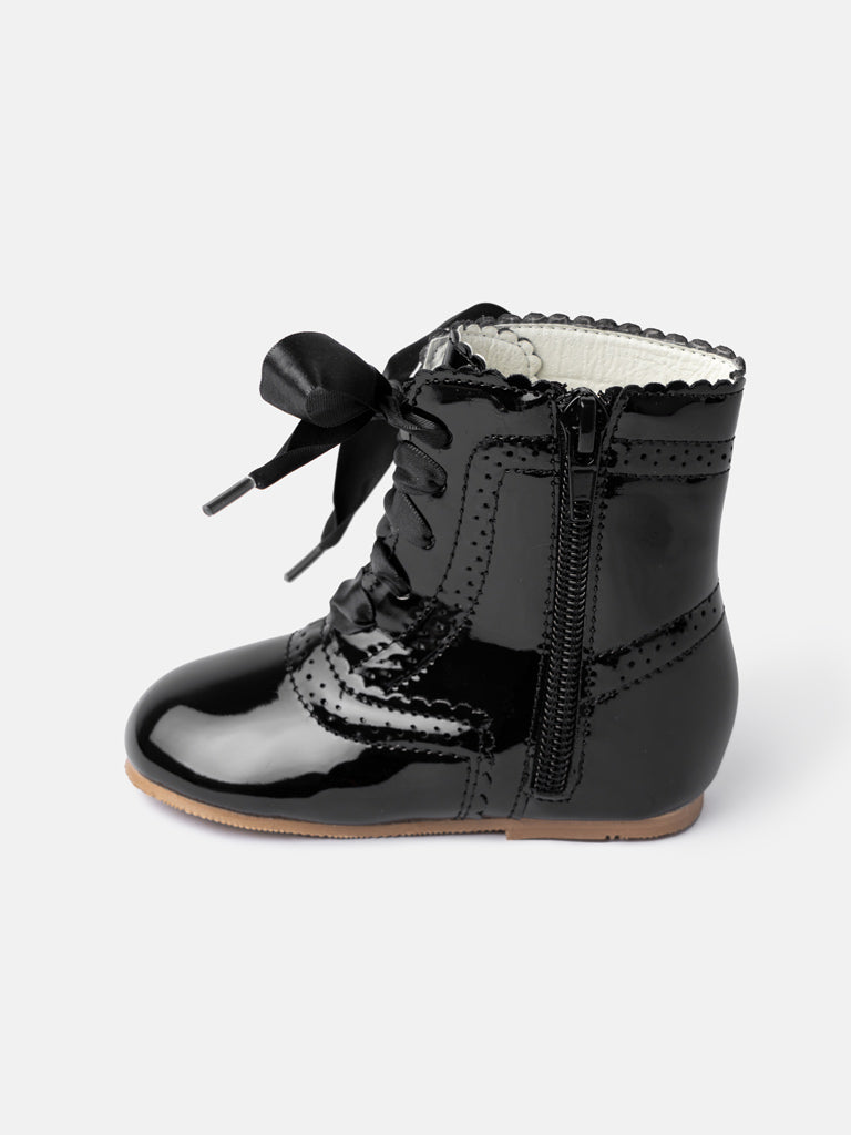 Baby Girl M&B Brogue Detail Boots with Satin Laces - Black