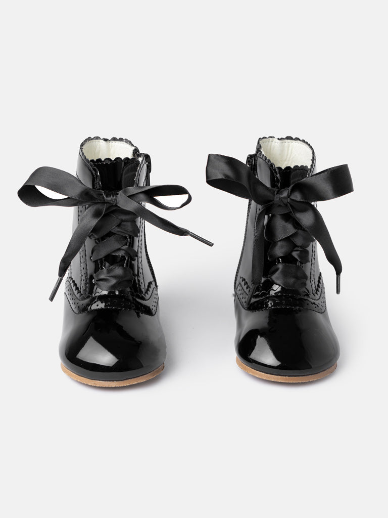 Baby Girl M&B Brogue Detail Boots with Satin Laces - Black