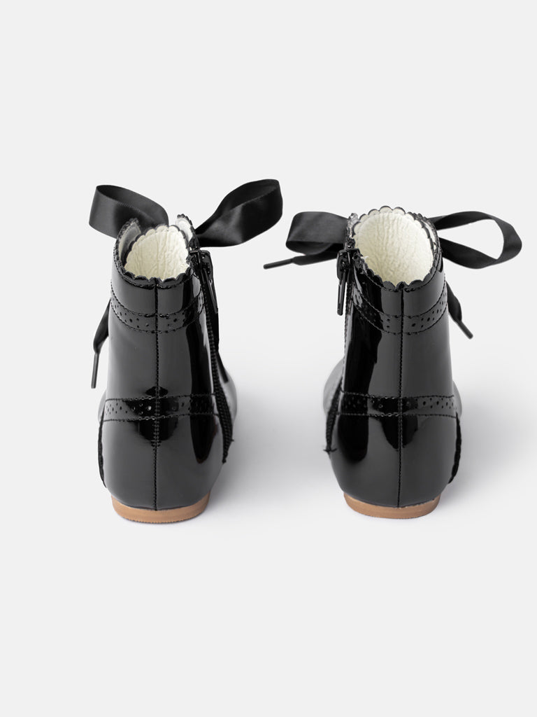 Baby Girl M&B Brogue Detail Boots with Satin Laces - Black