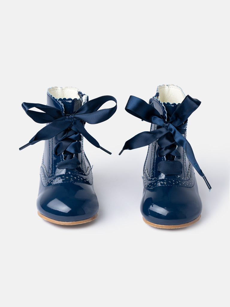 Baby Girl M&B Brogue Detail Boots with Satin Laces - Navy Blue