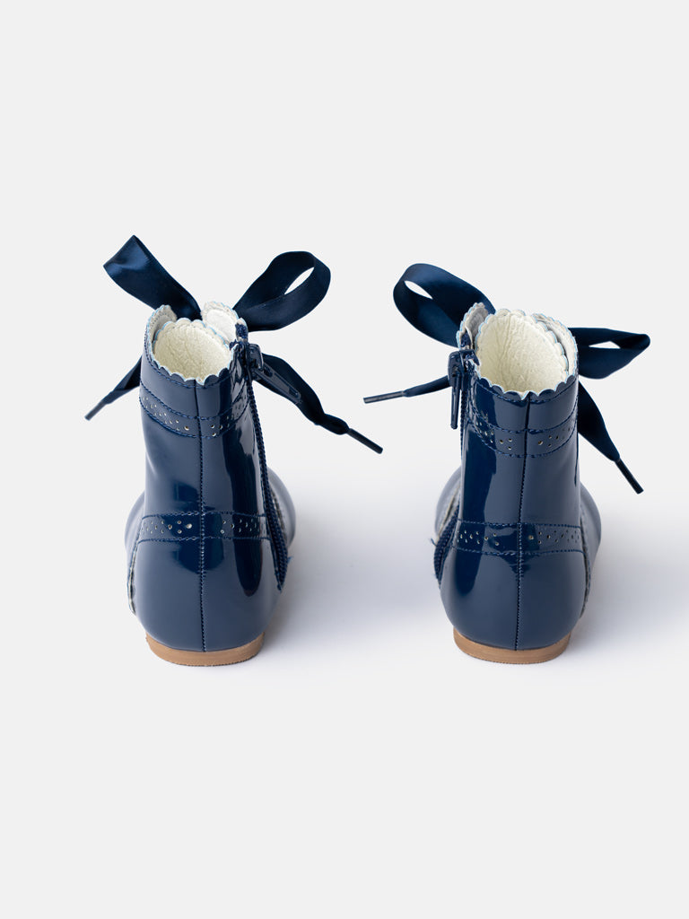 Baby Girl M&B Brogue Detail Boots with Satin Laces - Navy Blue