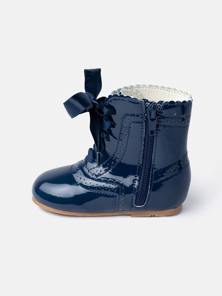 Baby Girl M&B Brogue Detail Boots with Satin Laces - Navy Blue