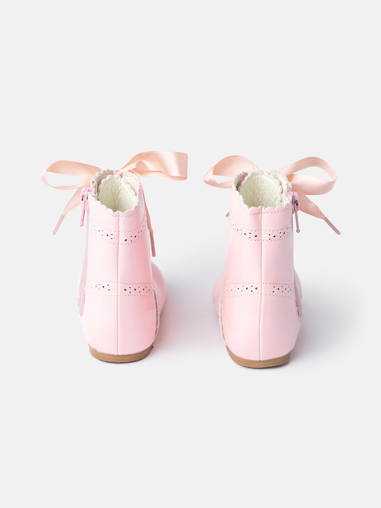Baby Girl M&B Brogue Detail Boots with Satin Laces - Pink