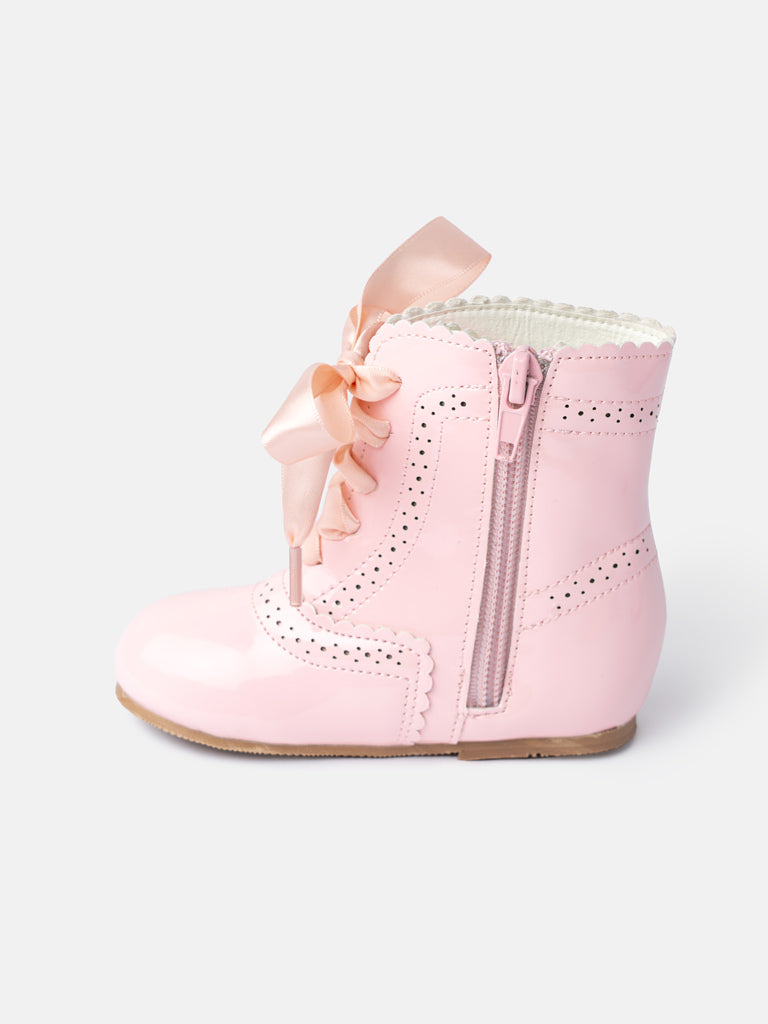 Baby Girl M&B Brogue Detail Boots with Satin Laces - Pink