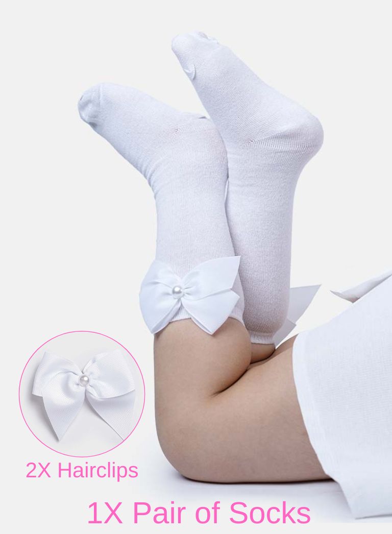 Matching Pearl Socks and Hairclips Bundle - White