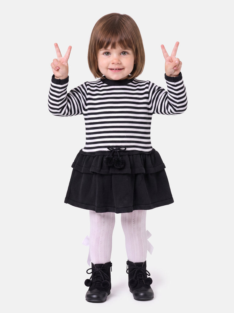 Baby Girl Carlota Collection Knitted Coat & Dress Spanish Set - Black